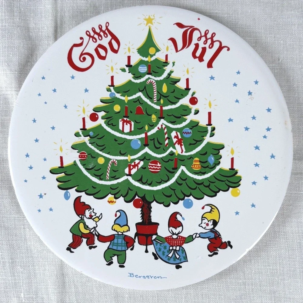 Berggren Originals Swedish God Jul Christmas Tree Gnomes Ceramic Trivet No 196